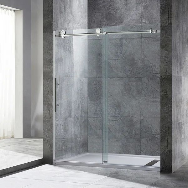 MBSDC6076-B 56'' - 60'' W x 76'' H Single Sliding Frameless Shower Door with Clear Glass | Wayfair North America