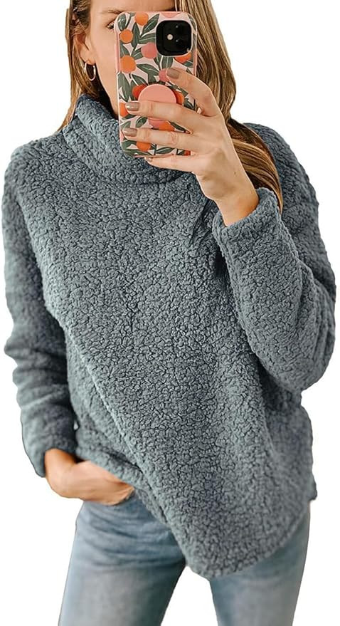 yoeasy Women's Turtleneck Fuzzy Fleece Sweatshirt Sherpa Warm Long Sleeve Pullover Jumper Tops | Amazon (US)