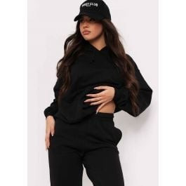 Vickie Black Oversized Drawstring Hoodie | Missy Empire (UK)