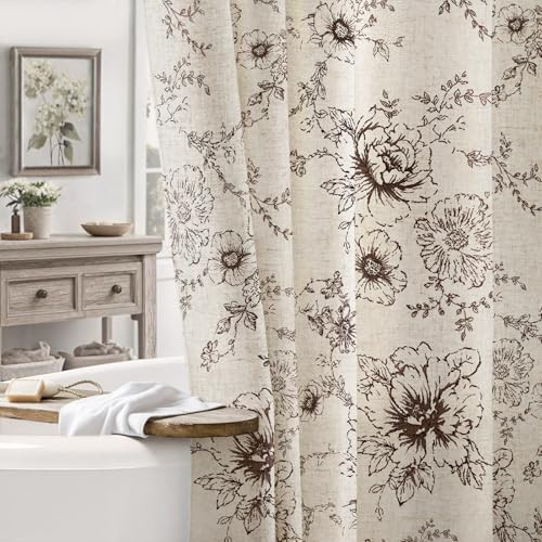 NDDYCU Farmhouse Floral Linen Shower Curtain, Vintage Brown Pattern Rustic Shower Curtains for Bathroom, Tan Taupe,72x78 | Amazon (CA)