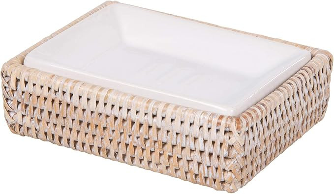 Kouboo La Jolla Rattan Rectangular Soap Dish, White-Wash | Amazon (US)