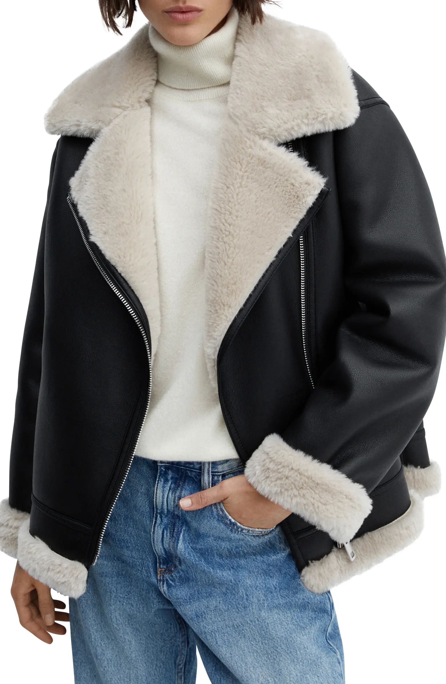 Faux Shearling & Faux Leather Moto Jacket | Nordstrom