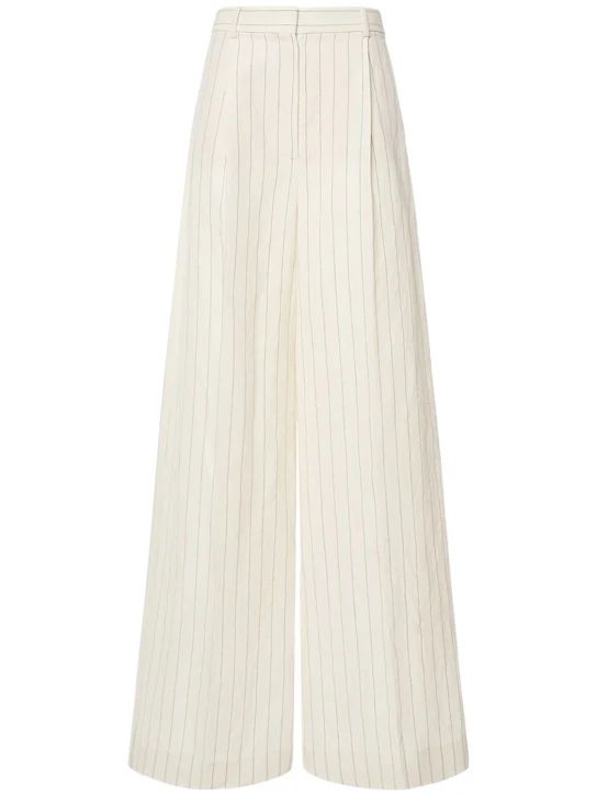 Linen blend pinstripe wide pants - Max Mara - Women | Luisaviaroma | Luisaviaroma