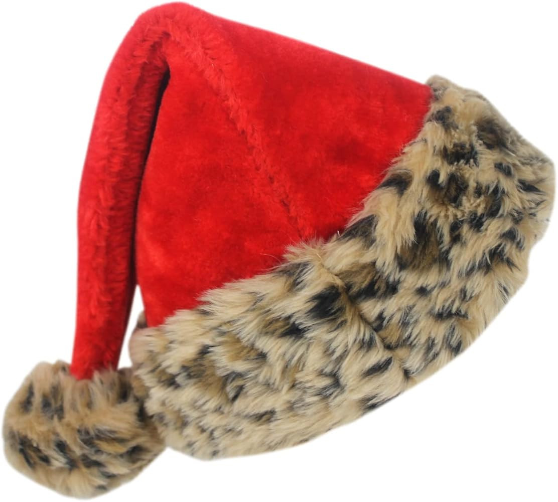 17 Inch Christmas Santa Hat Santa leopard print Personalized Plush Hat Christmas Decorations Traditi | Amazon (US)