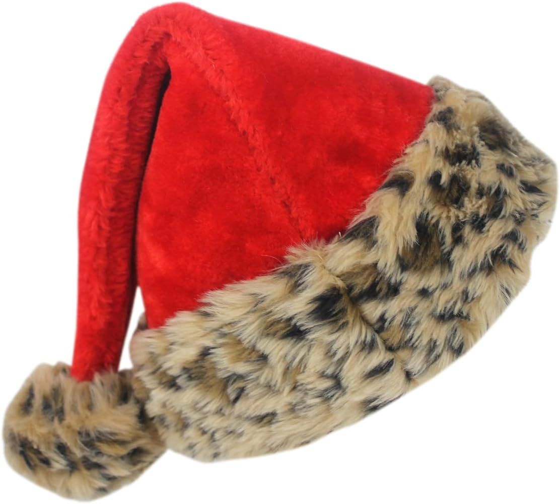 17 Inch Christmas Santa Hat Santa leopard print Personalized Plush Hat Christmas Decorations Traditi | Amazon (US)
