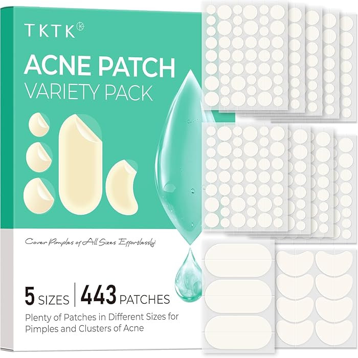 TKTK 443 Count Pimple Patches for Face, Hydrocolloid Acne Patch Bulk, Acne Stickers for Covering ... | Amazon (US)