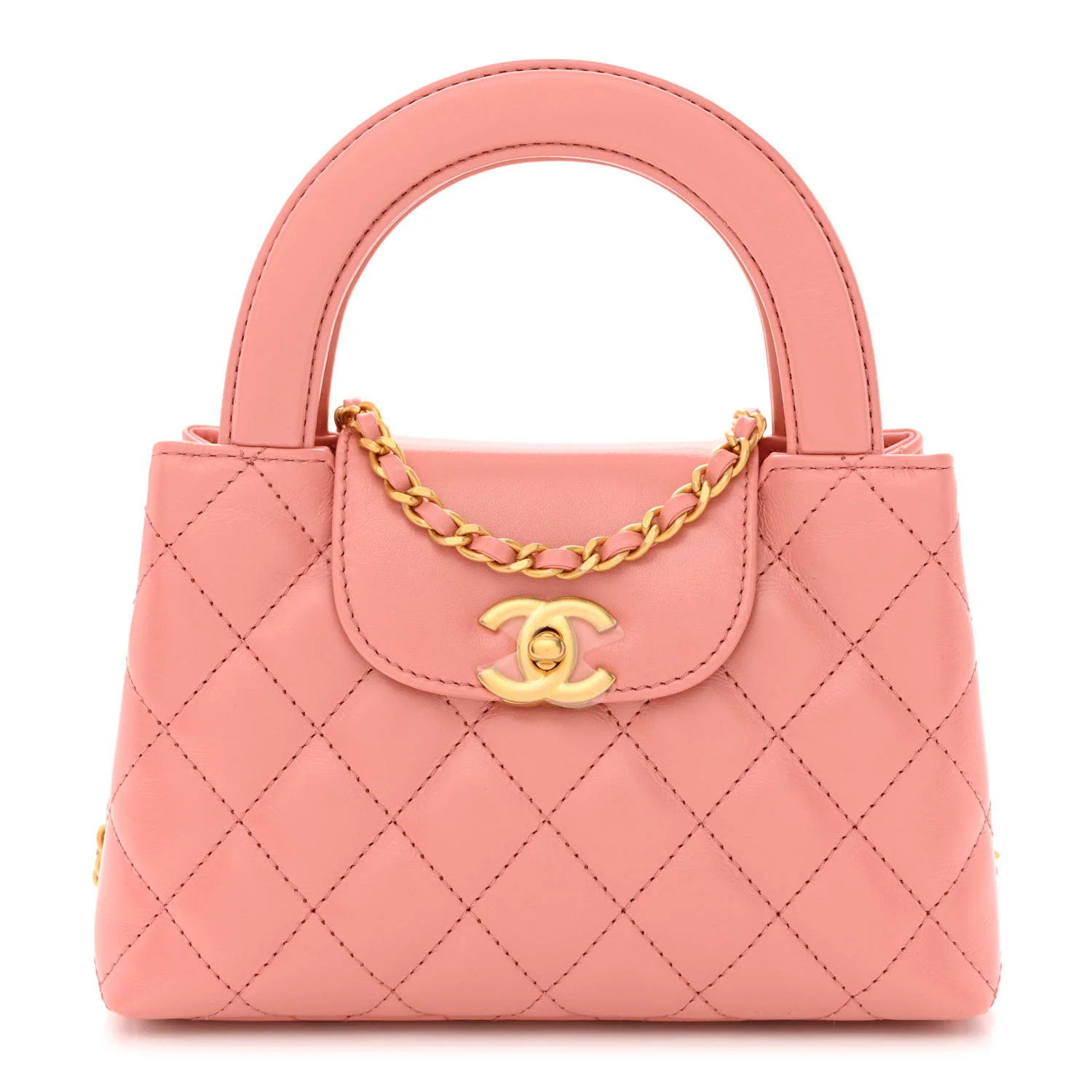 Shiny Aged Calfskin Quilted Nano Kelly Shopper Coral Pink | FASHIONPHILE (US)