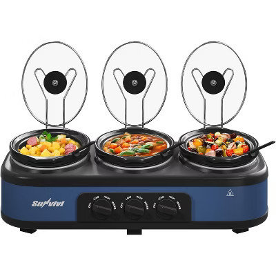 Heynemo Triple Slow Cooker Buffet Servers and Warmer,3 Pot Food Small Mini Manual Slow Cooker with Adjustable Temp, Lid Rests,3x1.5 QT, Blue | Target