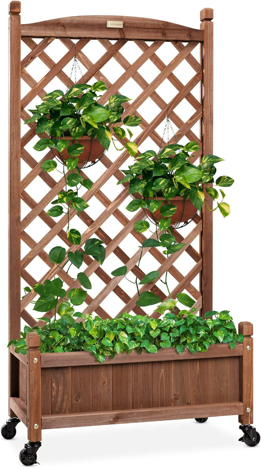 Best Choice Products 48in Wood Planter Box & Diamond Lattice Trellis, Mobile Outdoor Raised Garde... | Amazon (US)
