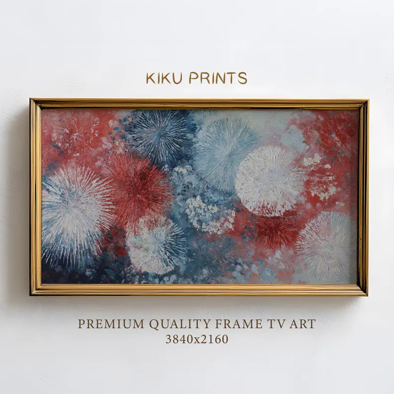 Abstract Frame TV Art 4th of July Red White Blue Fireworks, Independence Day Fireworks Frame TV A... | Etsy (Global)