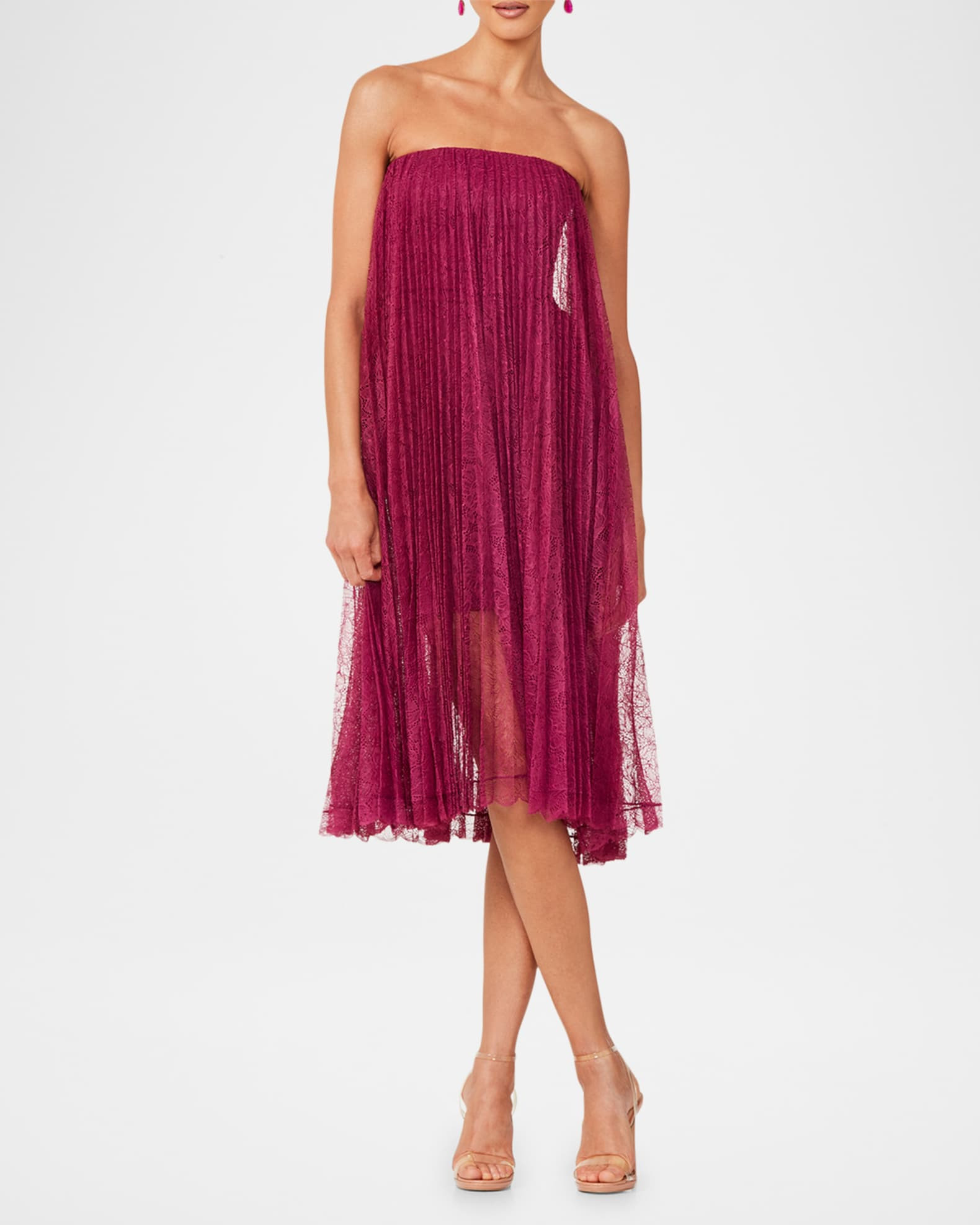HELSI Daniela Strapless Pleated Lace Dress | Neiman Marcus