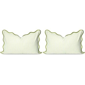 Hofdeco Premium Coastal Patio Indoor Outdoor Scalloped Lumbar Pillow Cover Only, 12"x20" Water Re... | Amazon (US)