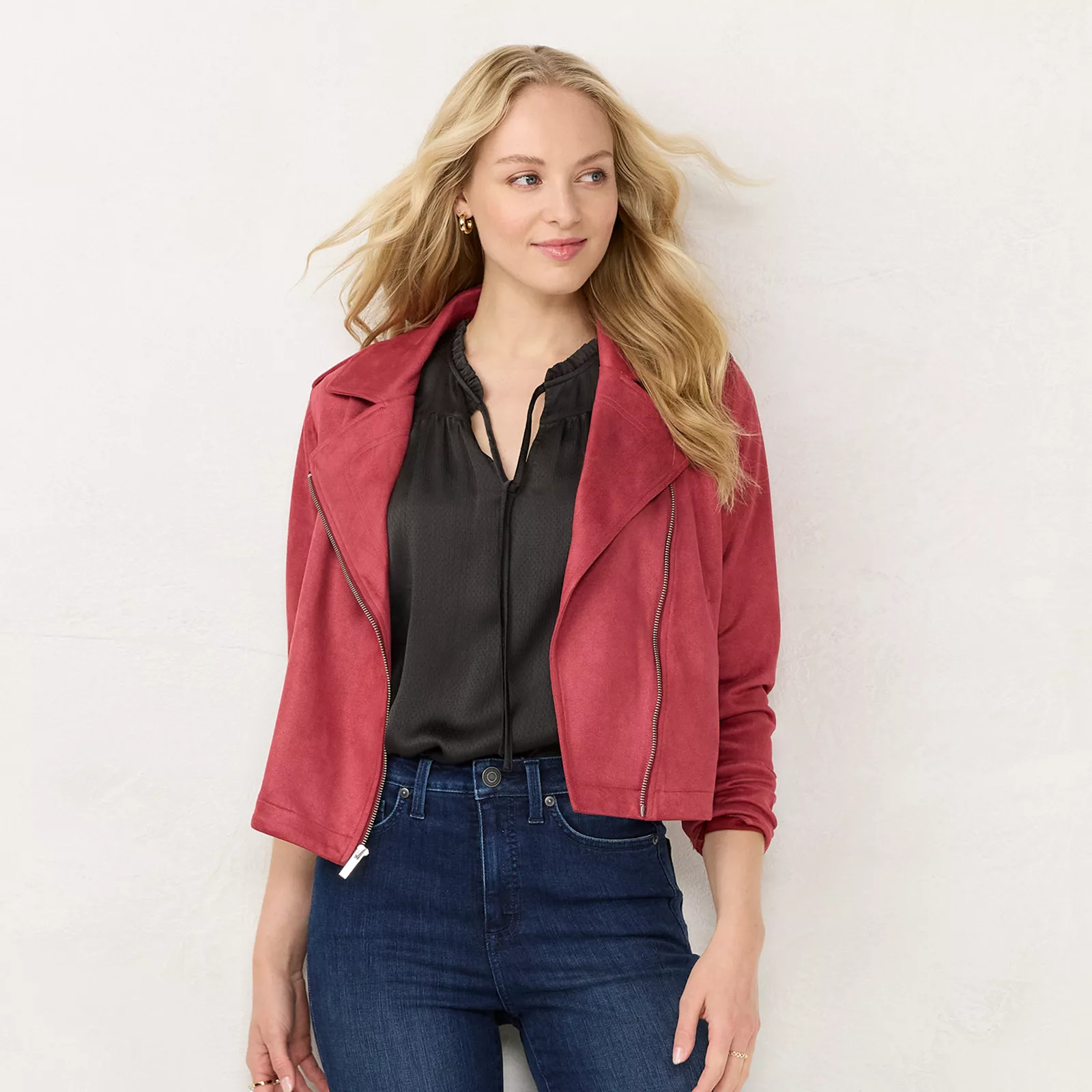 Women's LC Lauren Conrad Suede Moto Jacket, Size: XL, Dark Pink | Kohl's