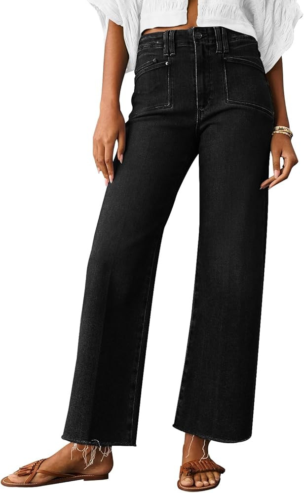 KUNMI Jeans for Women Wide Leg Baggy High Waist Boyfriends Straight Leg Stretchy Denim Pants Tren... | Amazon (US)