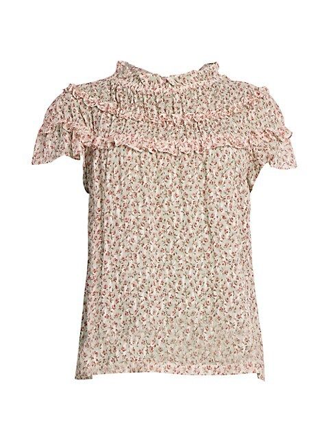 Rebecca Taylor Francesca Floral Tier-Ruffle Silk-Blend Blouse on SALE | Saks OFF 5TH | Saks Fifth Avenue OFF 5TH