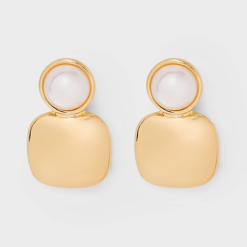 Pearl Drop with Cubic Zirconia Earrings - A New Day™ Silver | Target