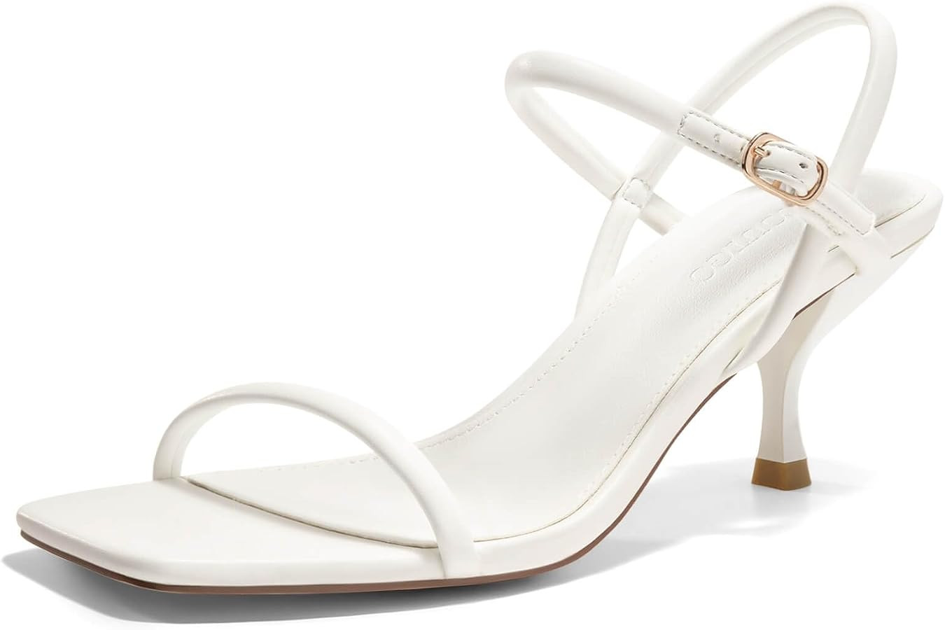 Coutgo Womens Strappy Kitten Heels Open Square Toe Sandals Buckle Ankle Strap Summer Dress Shoes | Amazon (US)