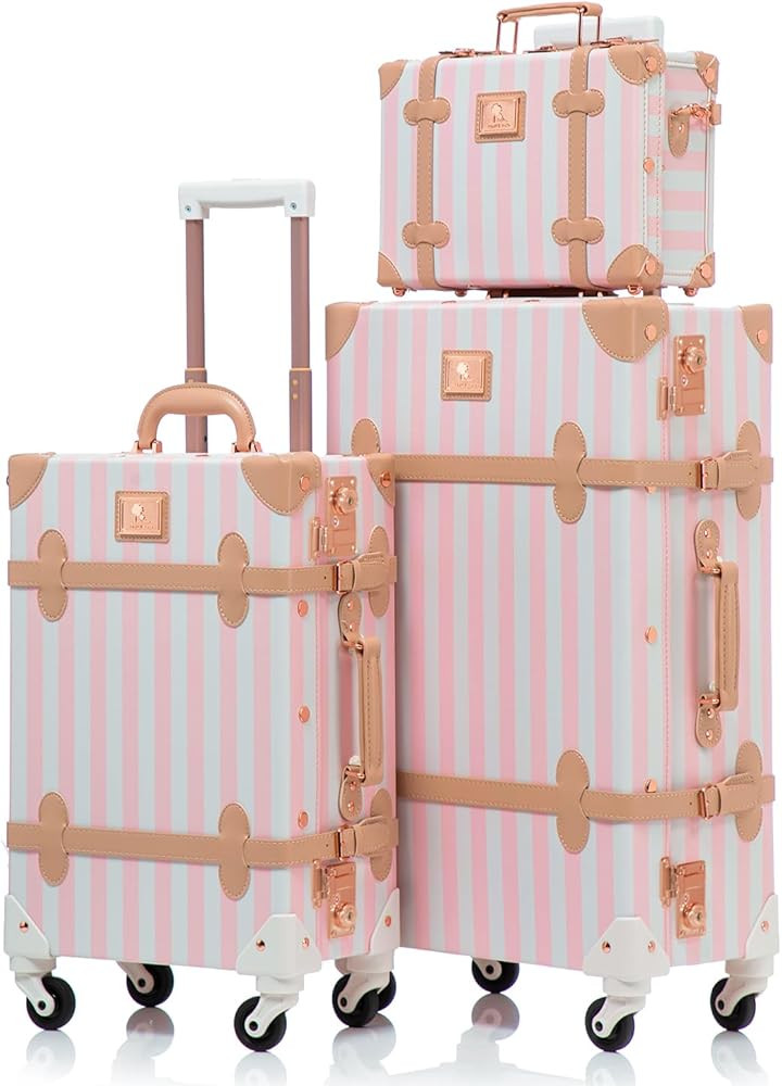 Vintage Suitcase Set, 3 Piece Retro Spinner Trunk, TSA-Approved Travel Luggage with Cosmetic Trai... | Amazon (US)