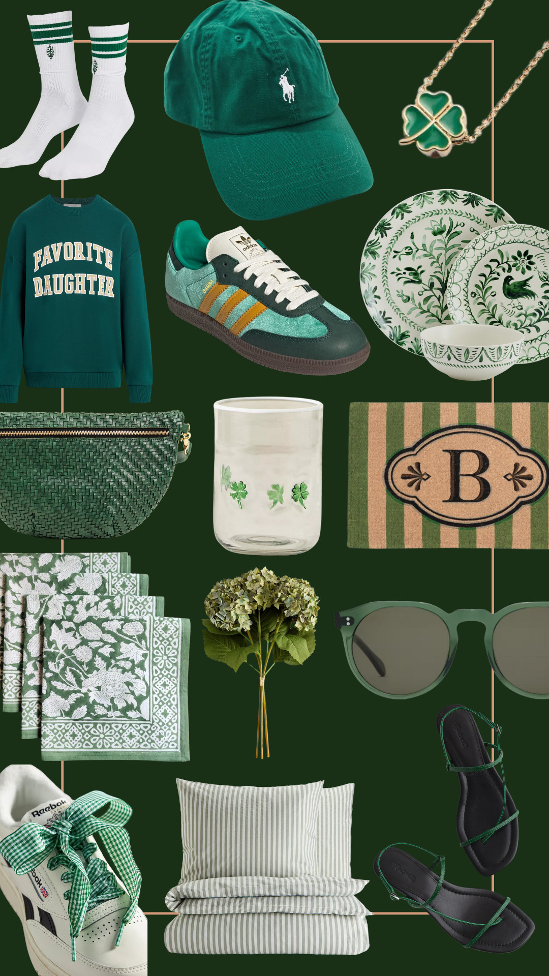 St. Patricks Day means all things green 🍀 
Rounded up some beautiful options if you're looking to add some green into your wardrobe or home!

 

#LTKSeasonal #LTKShoeCrush #LTKHome