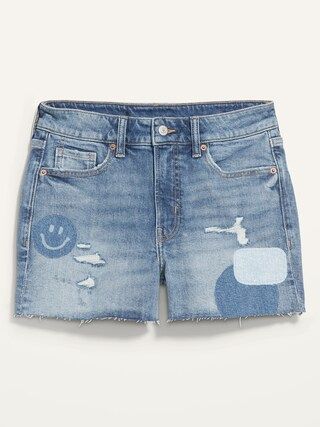 High-Waisted O.G. Straight Patchwork Cut-Off Jean Shorts for Women | Old Navy (US)