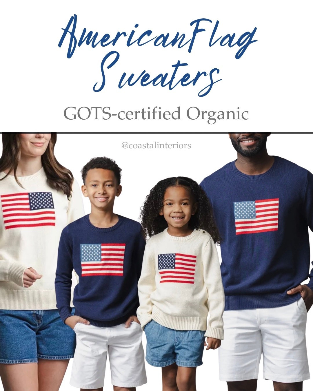 American Flag sweaters for the family with GOTS-certified organic cotton rating for the highest quality and ethical practices. $40-$50 per sweater. Available in Navy or White/Cream and in men’s, women’s, older kids and younger kids. Perfect for Memorial Day, Fourth of July, and more.

#LTKmomlife #LTKKids #LTKMens