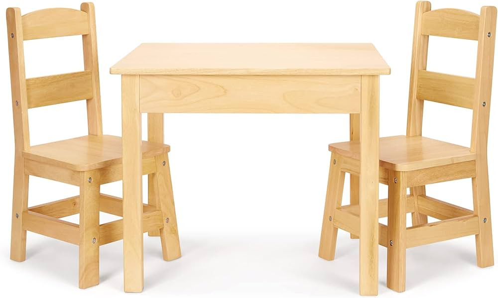 Melissa & Doug Solid Wood Table and 2 Chairs Set - Light Finish Furniture for Playroom,Blonde | Amazon (US)