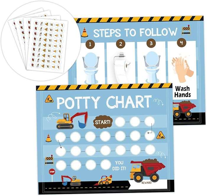 Potty Training Sticker Chart, Construction Potty Reward Sticker Chart for Toddlers Boys Girls, 10... | Amazon (US)