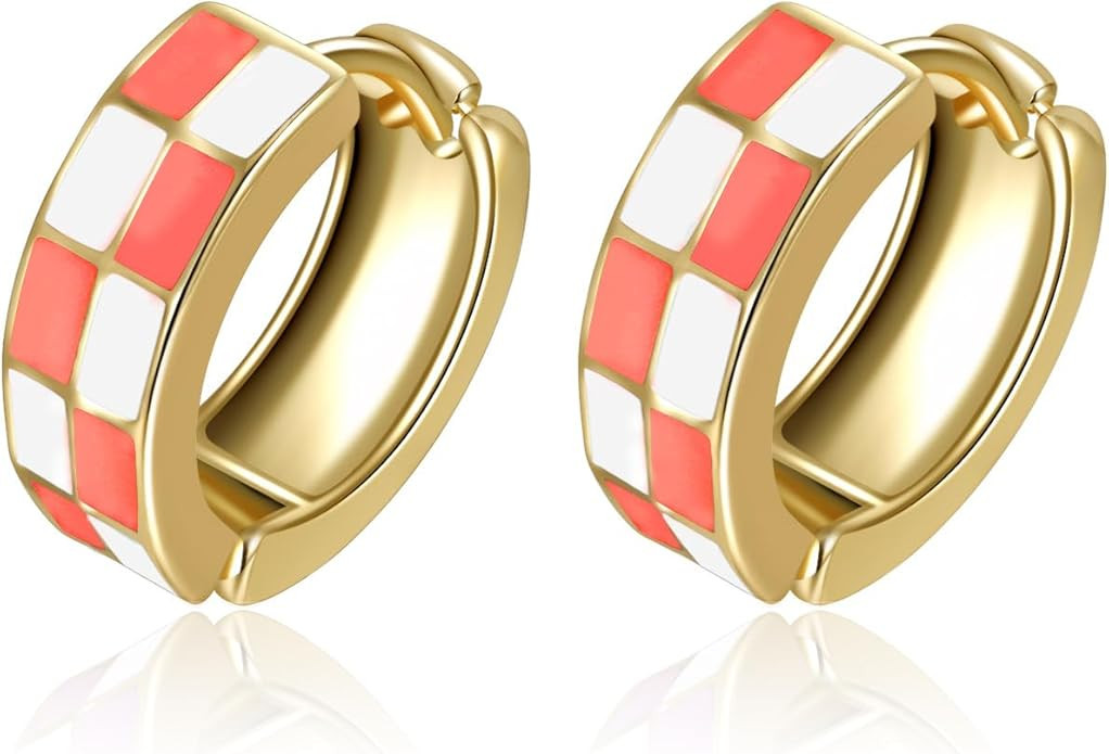 Sriomu Chic Checker Small Hoop Cartilage Earrings Teacher Earrings for Women；White Black Enamel... | Amazon (US)