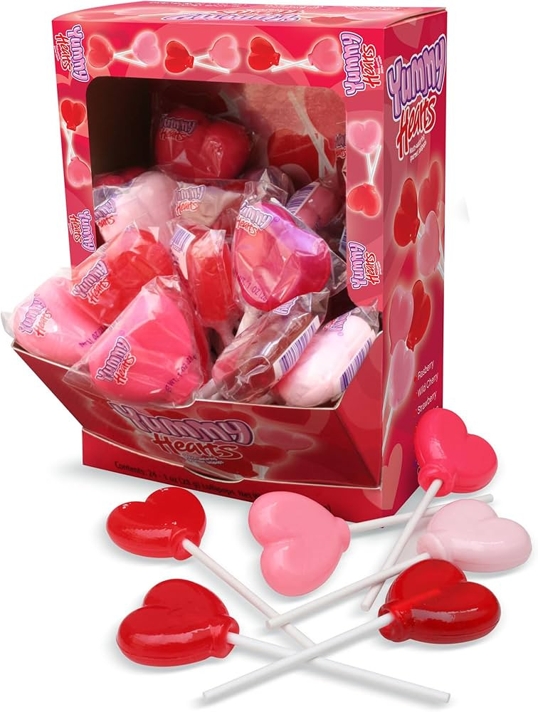 Valentine Yummy Lix Gourmet Yummy Hearts Lollipops, (Pack of 24) | Amazon (US)