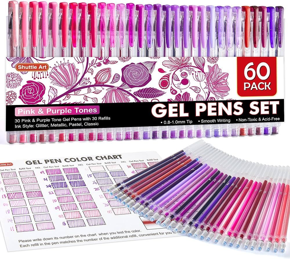 Shuttle Art 60 Pack Tone , Pink Purple Gel Pens with 30 Refills for Adults Coloring Books Journal... | Amazon (US)