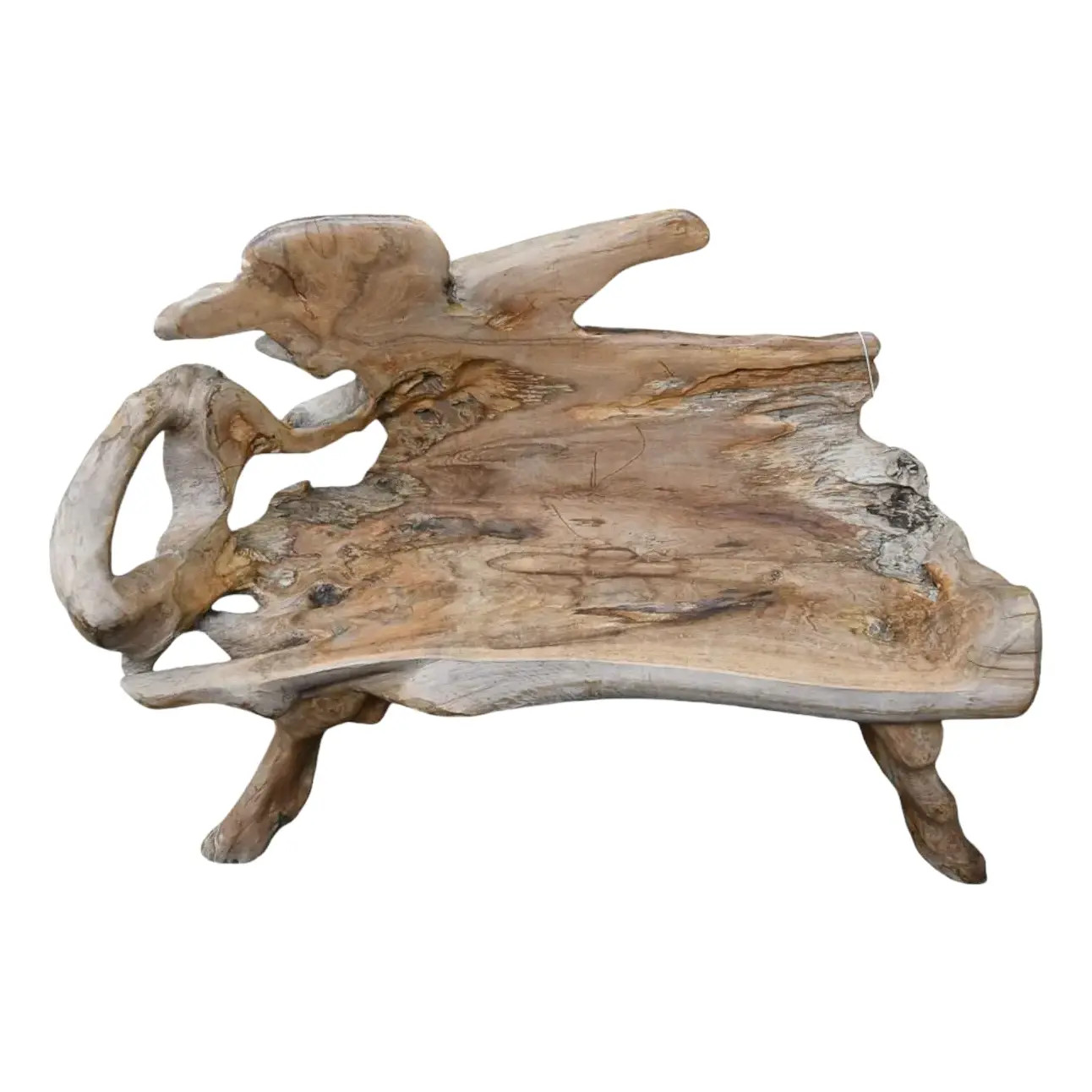 Teak Wood Root Freeform Gossip Bench | Chairish