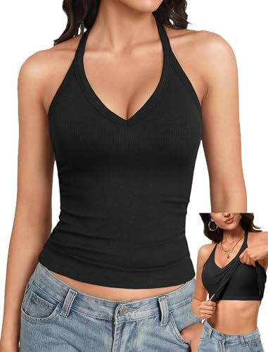Avidlove Womens Spaghetti Strap V-Neck Ribbed Tank Tops for Women Racerback Sexy Camisoles Summer Slim Fit Tops Black | Amazon (US)