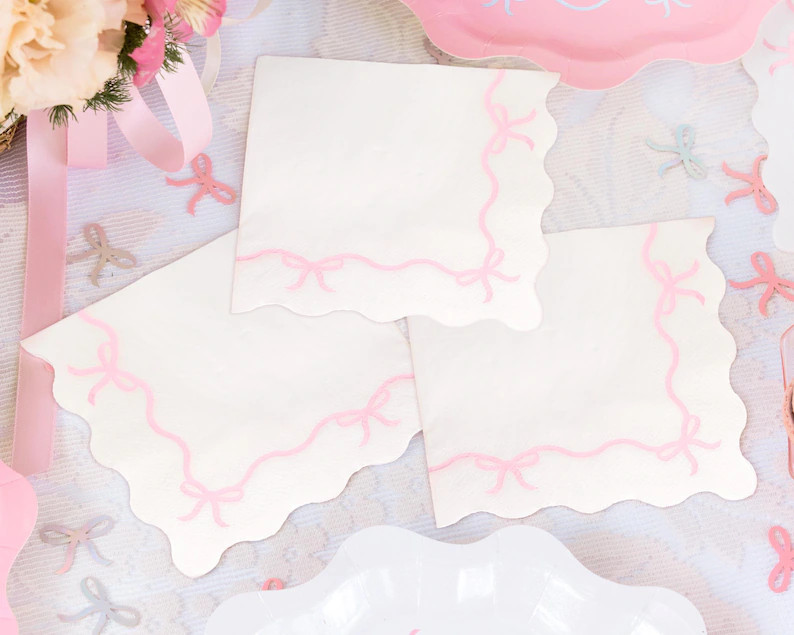 xo, Fetti Pink Bow Napkins - 3-ply, 25 pcs | Baby Shower Decoration, Coquette Birthday Decor, Gir... | Etsy (US)
