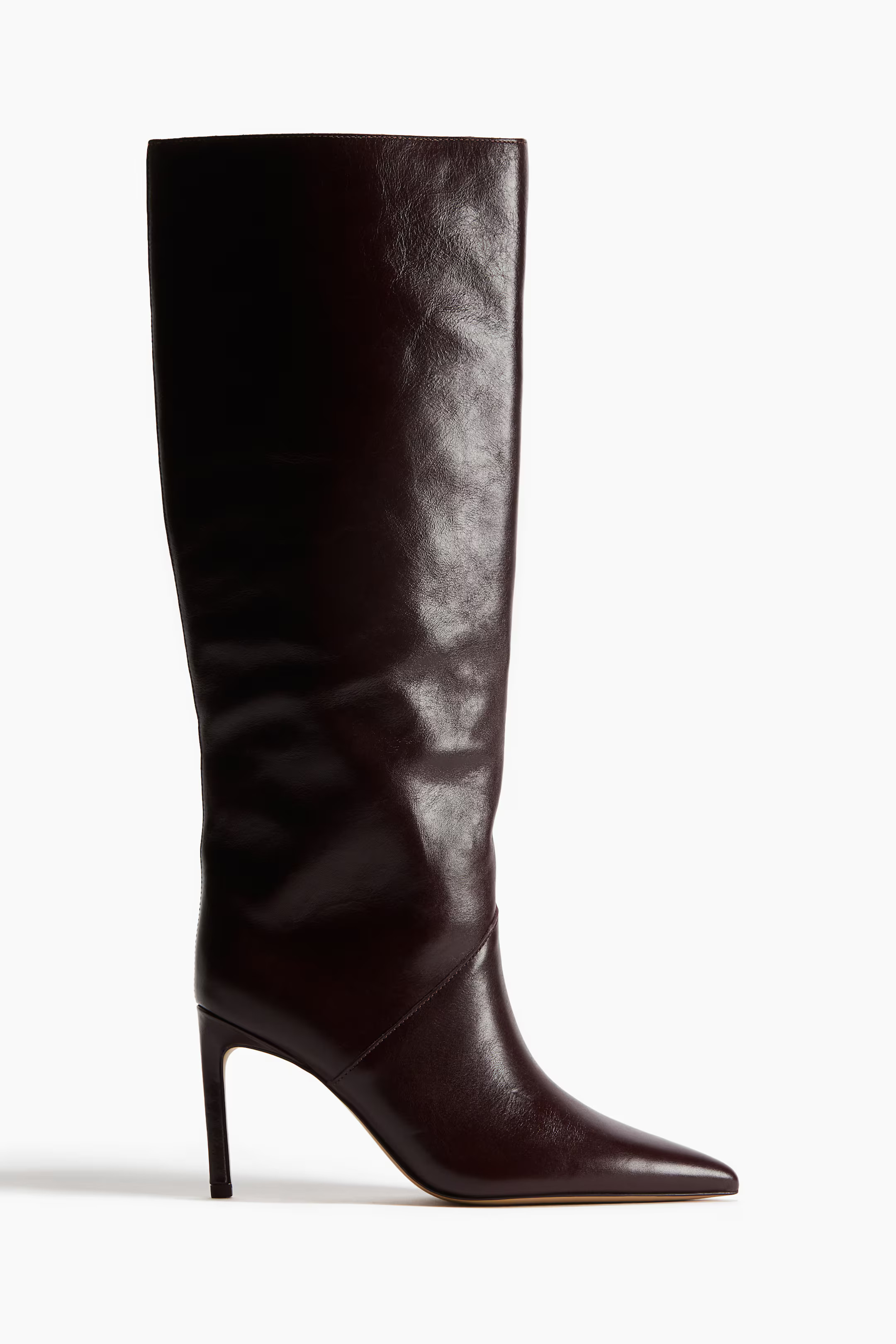 Pointed knee-high leather boots | H&M (UK, MY, IN, SG, PH, TW, HK)