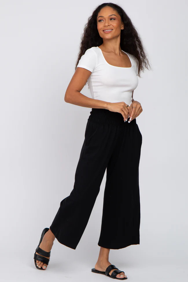Black Smocked Waist Cropped Pant | PinkBlush Maternity