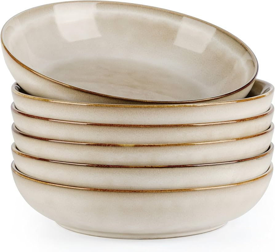 AmorArc 8.5'' Large Pasta Bowls, 36oz Ceramic Salad Serving Bowls Set of 6 for Kitchen, Wide Ston... | Amazon (US)