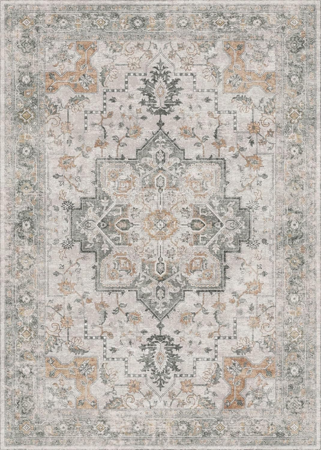 GENIMO 3x5 Area Rugs for Living Room, Machine Washable Non Slip Vintage Retro Rugs, Low Pile Ligh... | Amazon (US)