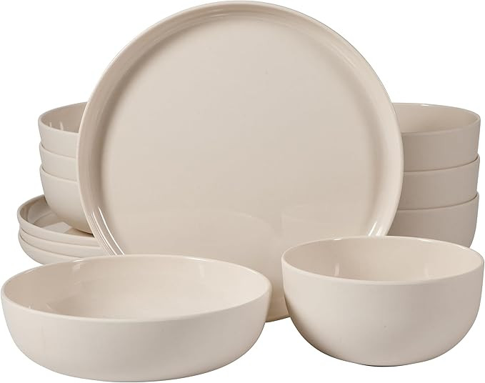 Gibson Home Candy Skies 12 Piece Unbreakable Wheat Straw Melamine Plates and Bowls Dinnerware Set... | Amazon (US)