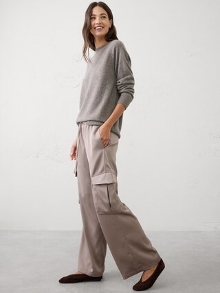 Wide-Leg Mid-Rise Satin Pull-On Cargo Pant | Banana Republic Factory