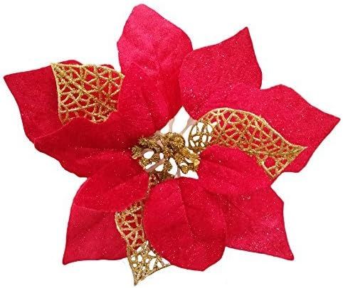Crazy Night 12pcs 8.7inch Red Glitter Poinsettia Artificial Flowers ,Christmas Tree Decorations,W... | Amazon (US)