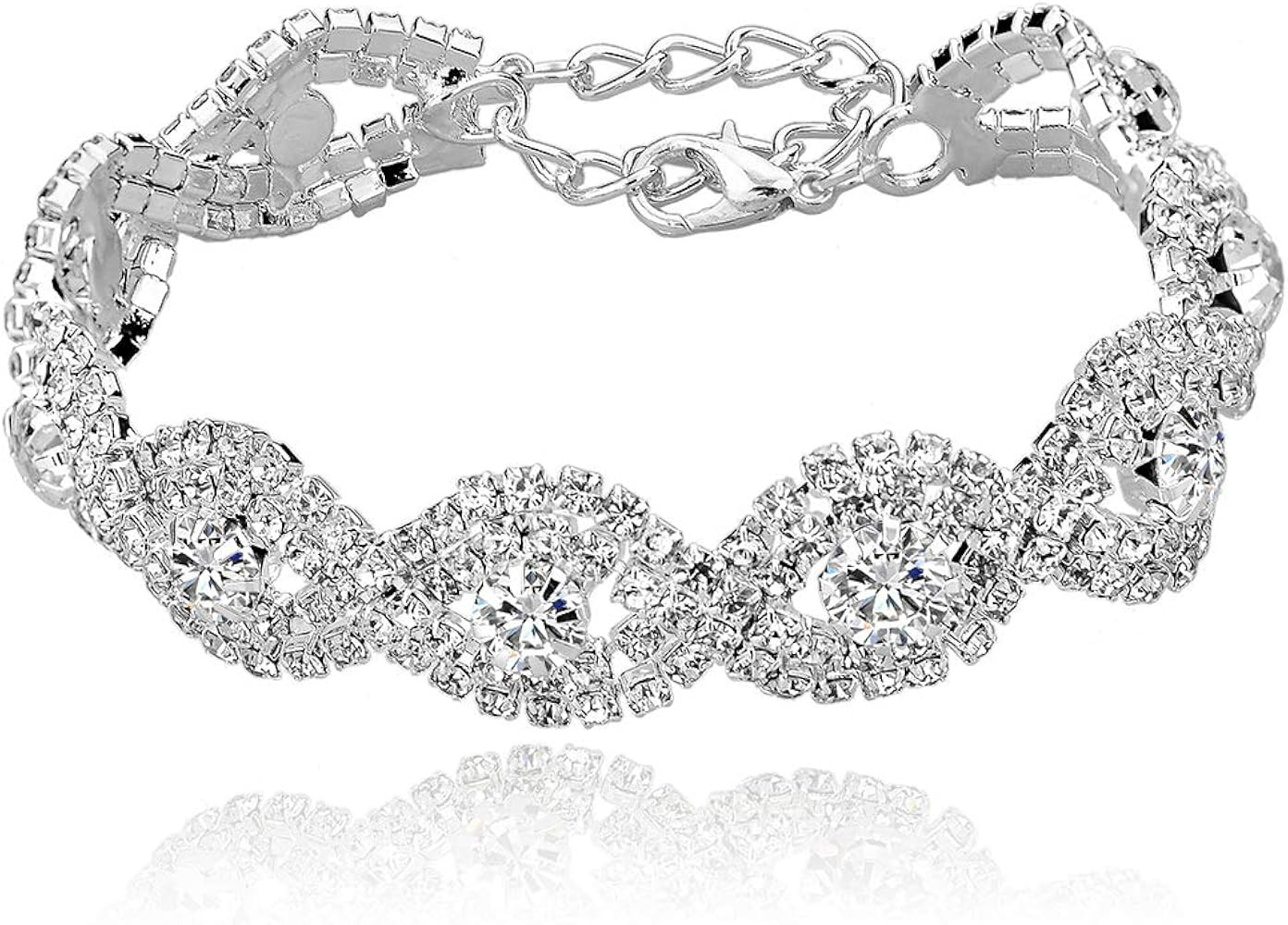 Long Way Women's Silver/Gold Plated Crystal Bracelets 6.7"+2.4" | Amazon (US)