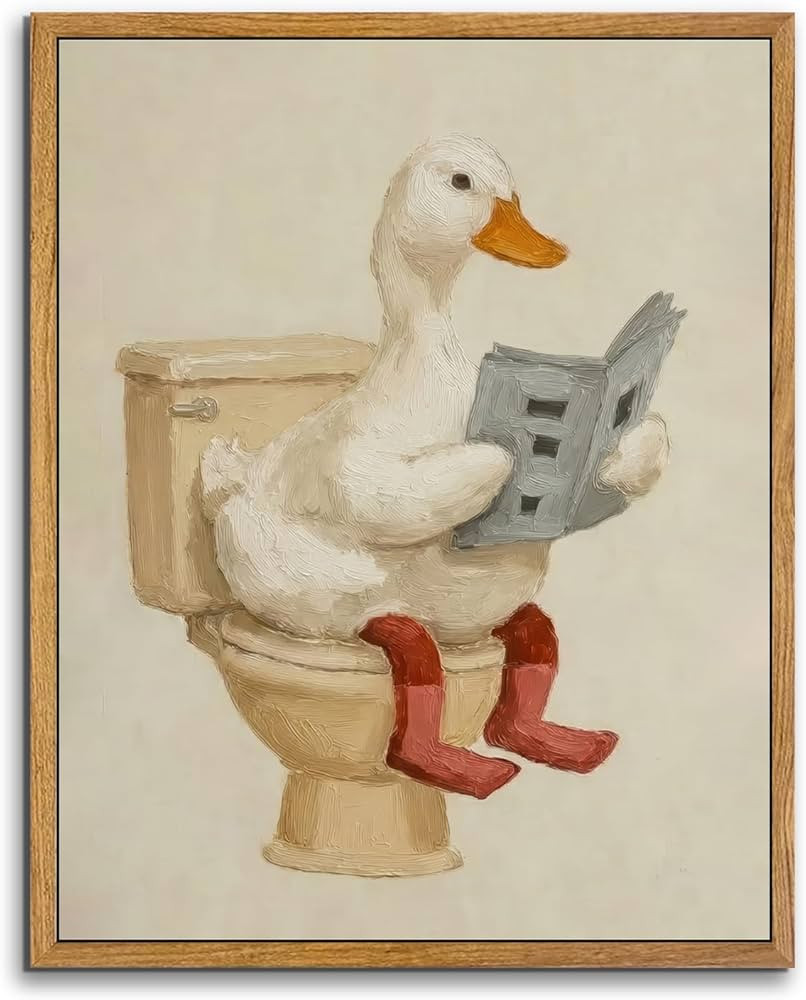AtterrirArt Framed Funny Bathroom Wall Art, 8 * 10 inch, Cute Duck on Toilet Reading Newspaper Wa... | Amazon (US)