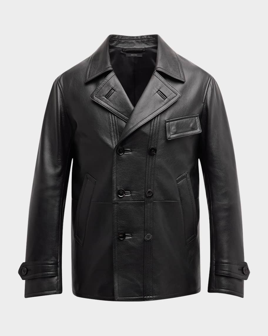 TOM FORD Men's Grained Goat Leather Peacoat | Neiman Marcus