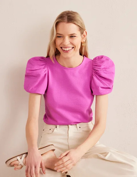 Puff Sleeve Jersey Top - Rose Violet | Boden (US)