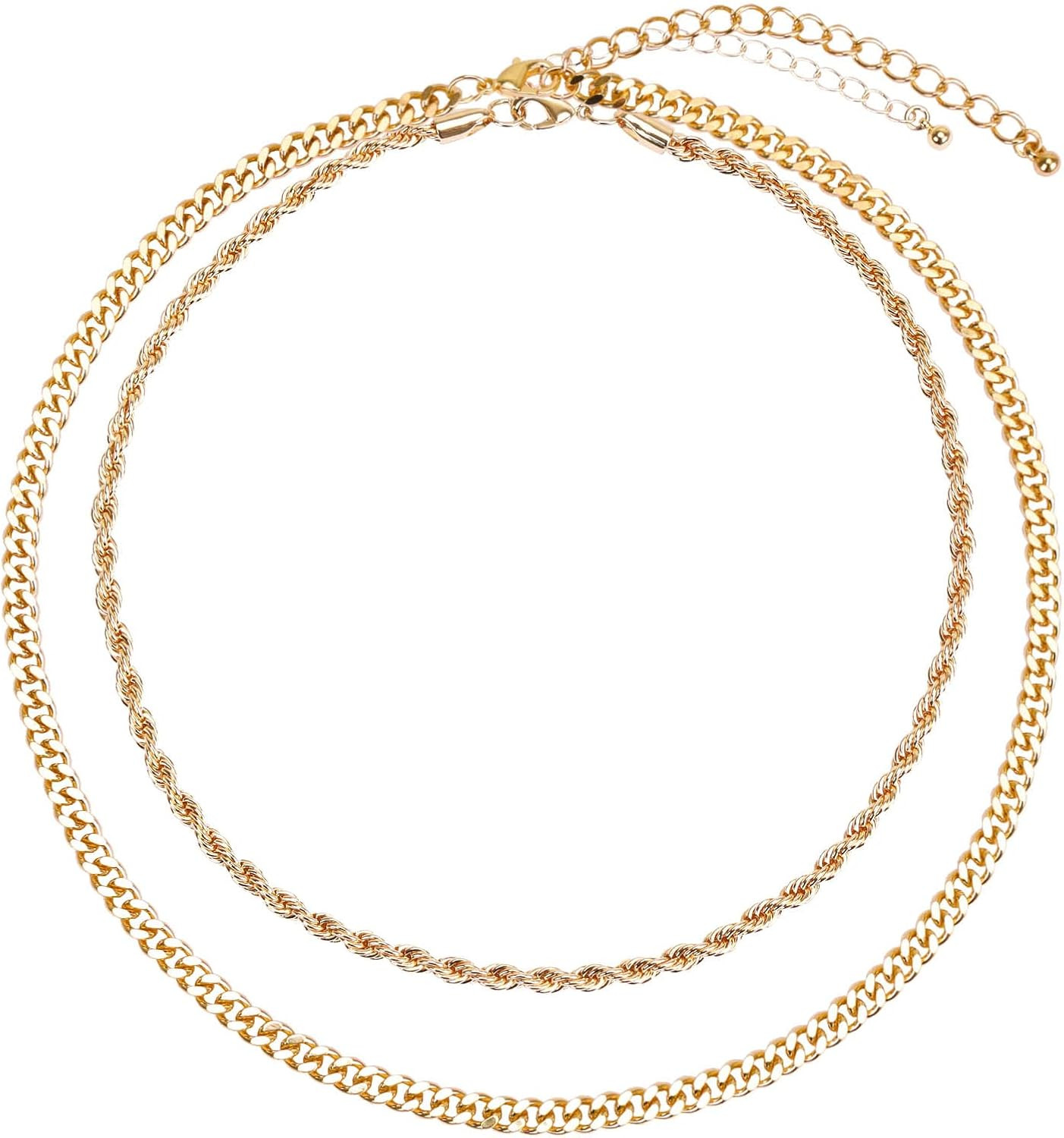 Amazon.com: BaubleStar Cuban Curb Link Layered Collar Necklace Gold Layering Twisted Rope Chain C... | Amazon (US)