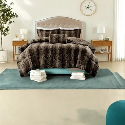 Luxury Faux Fur King Bedding Sets, Dark Brown Comforter, Cozy Home Style | Wayfair North America
