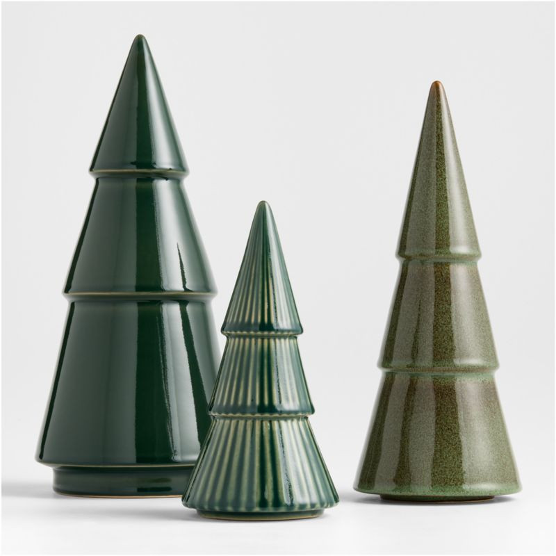 Green Ceramic Holiday Trees, Set of 3 | Crate & Barrel | Crate & Barrel