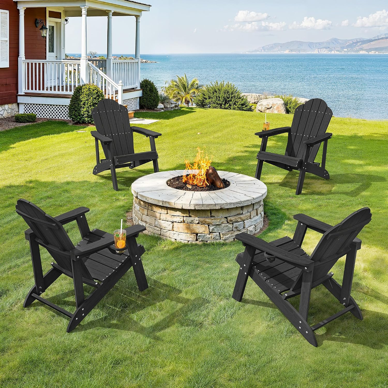 LUE BONA HDPE Adirondack Chairs Set of 2, Black Fire Pit Chairs | Amazon (US)