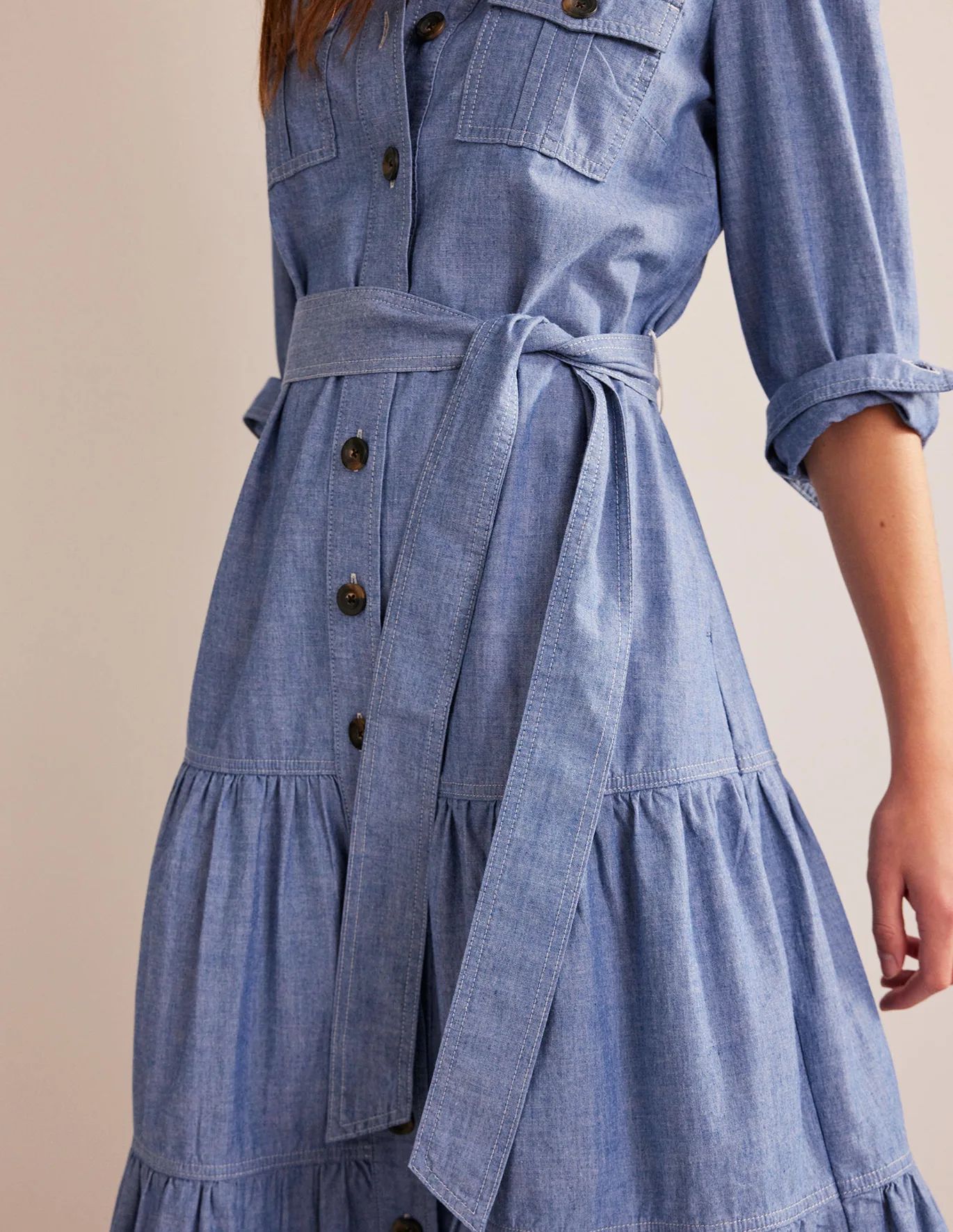 Lily Chambray Midi Shirt Dress - Chambray | Boden US | Boden (US)