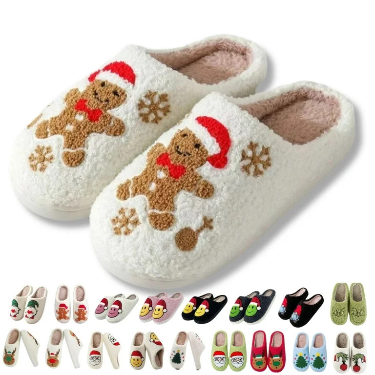 CHICVOMEY Christmas Slippers for Women Men Cute Cartoon Winter Soft Cozy Home Non-Slip Soft Plush... | Walmart (US)